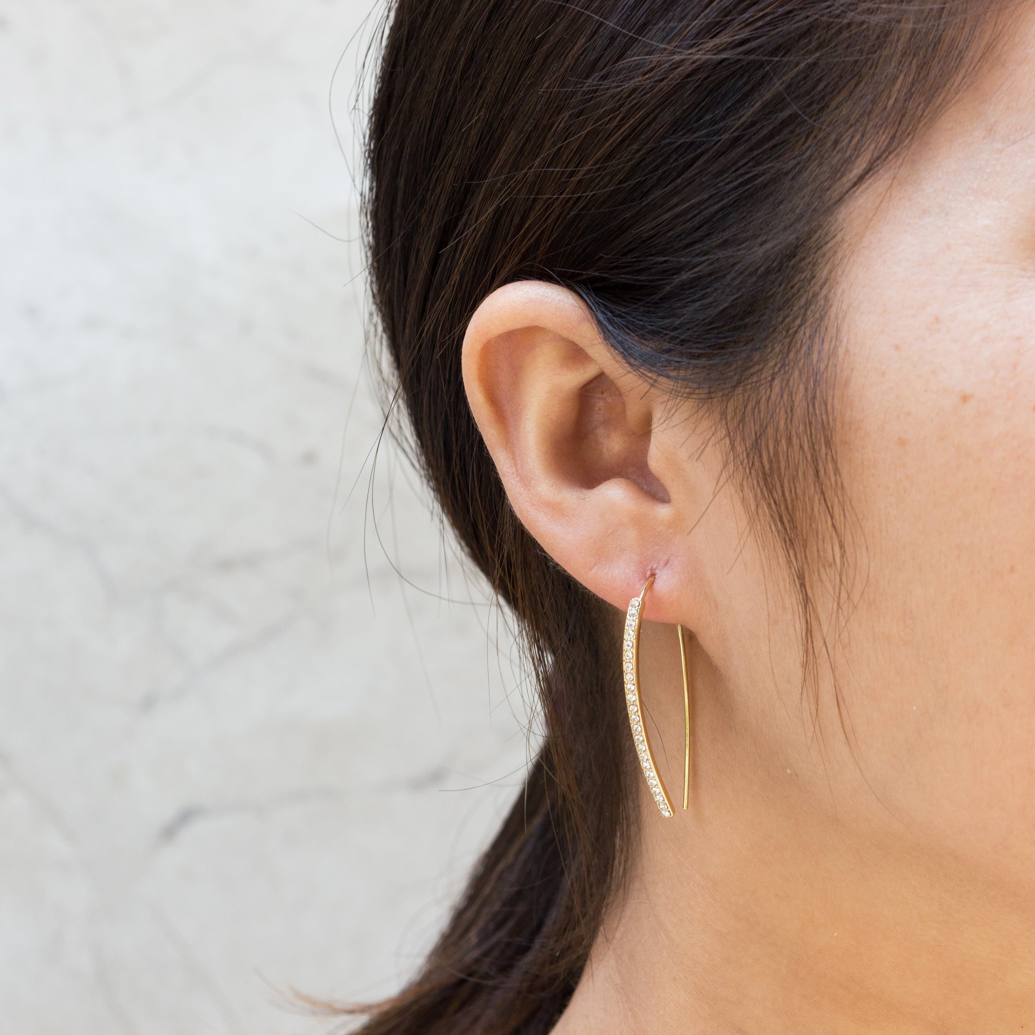 Gold Plated Thread Earrings Created with Zircondia® Crystals