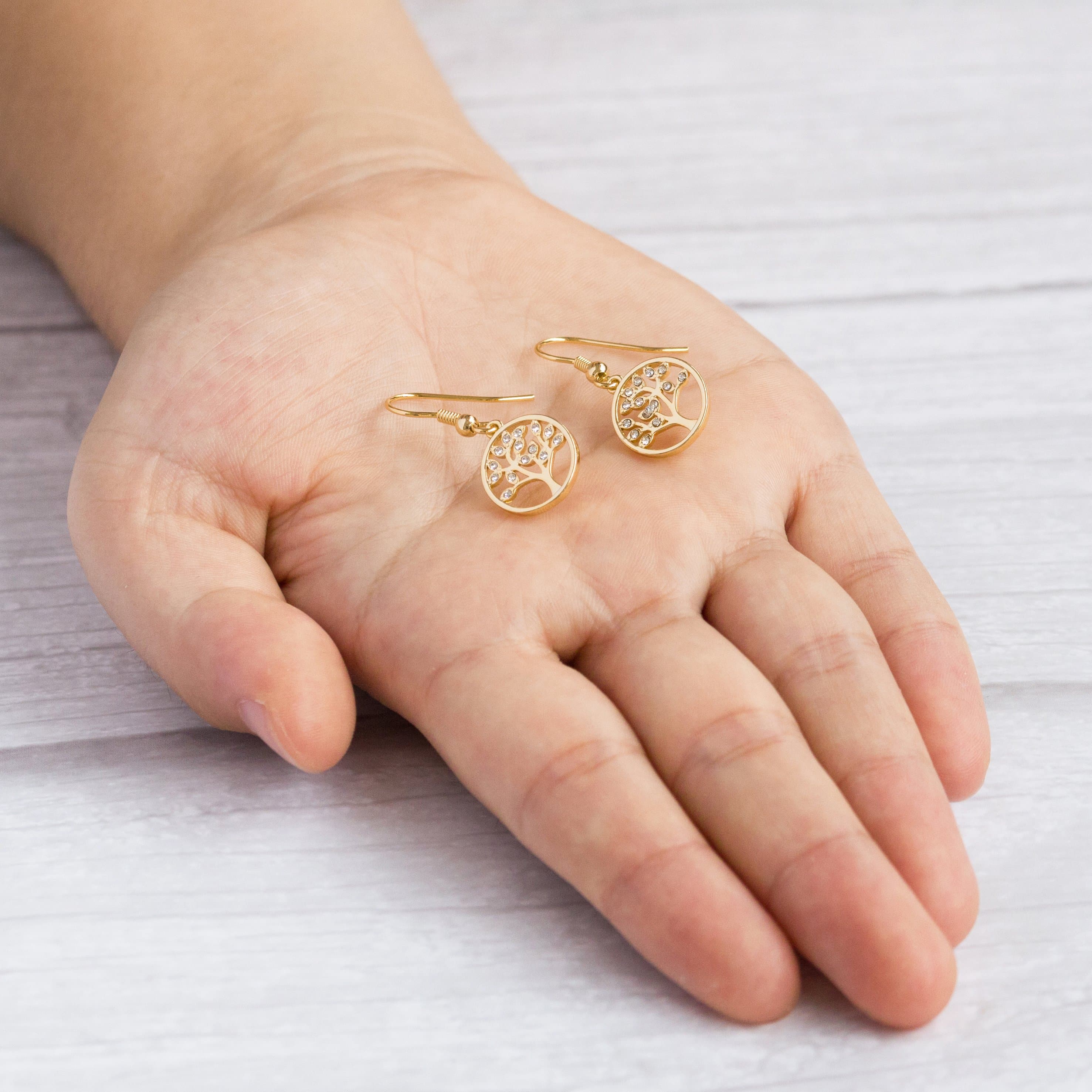 Gold Plated Tree of Life Drop Earrings Created with Crystals from Zircondia®