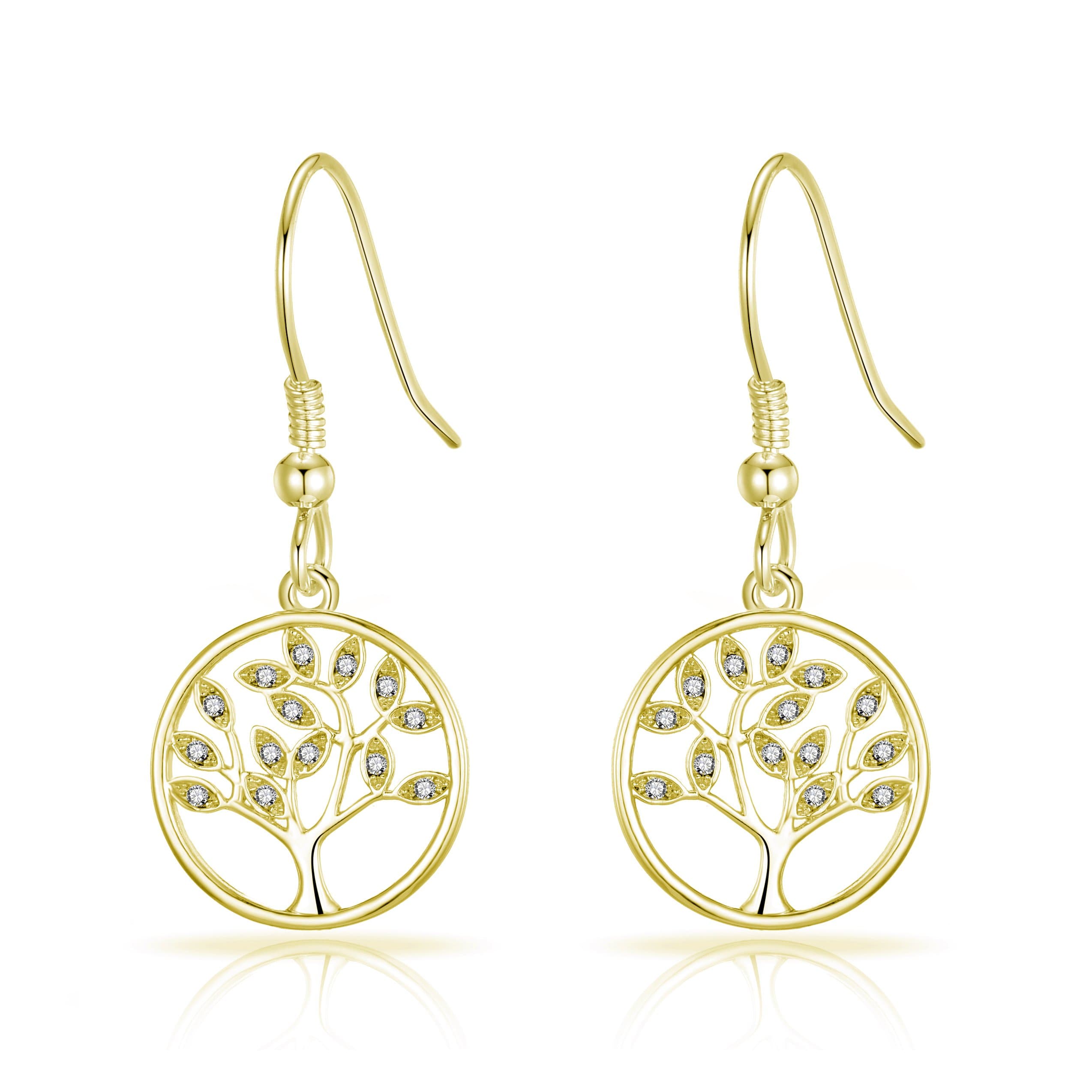 Gold Plated Tree of Life Drop Earrings Created with Crystals from Zircondia® by Philip Jones Jewellery