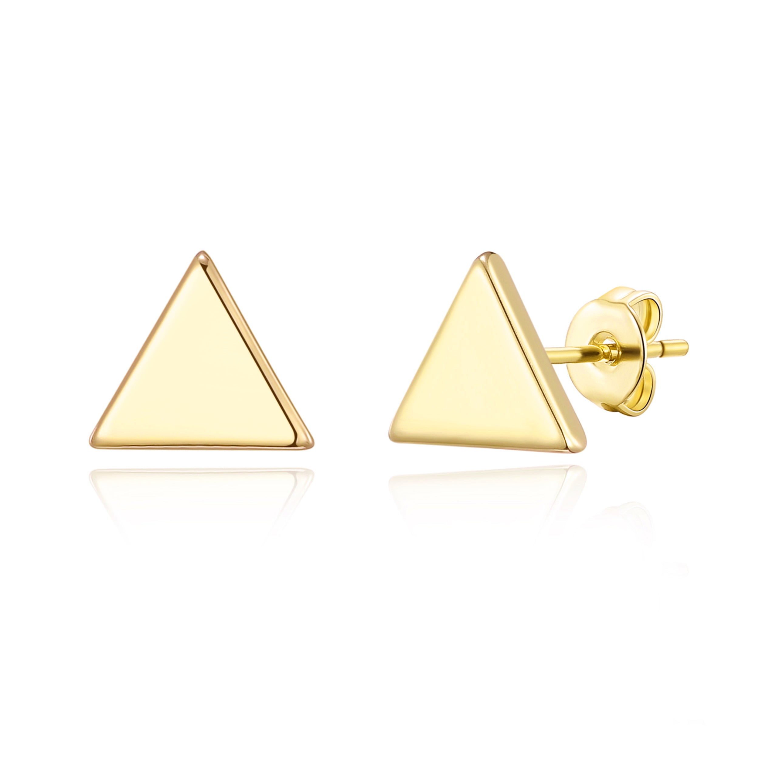 Gold Plated Triangle Stud Earrings by Philip Jones Jewellery