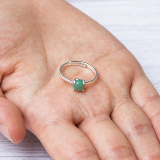 Green Aventurine Adjustable Ring with Quote Card - Philip Jones Jewellery