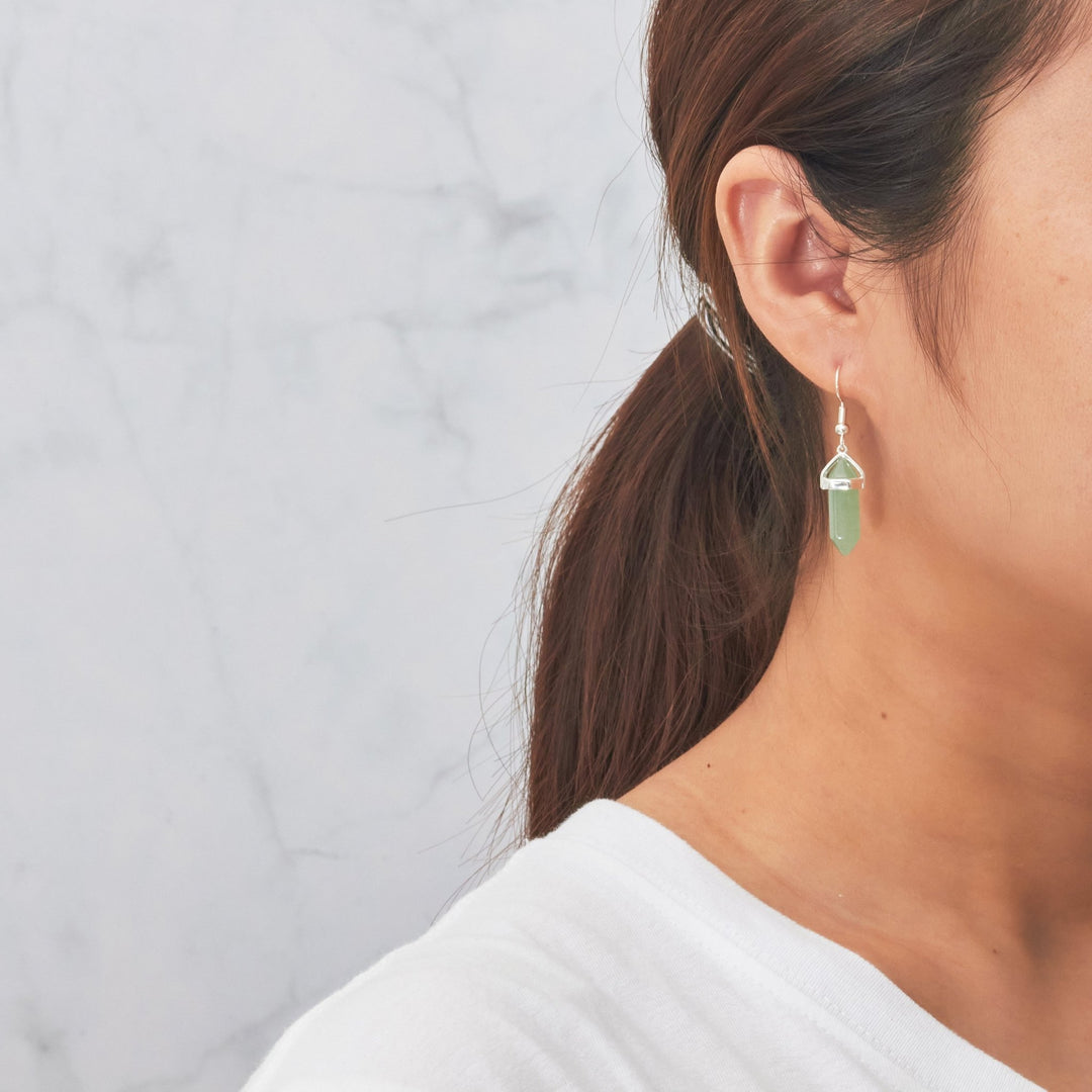 Green Aventurine Gemstone Drop Earrings with Quote Card - Philip Jones Jewellery