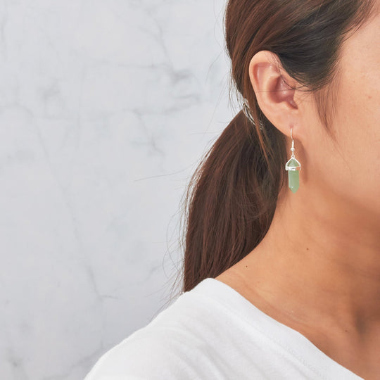 Green Aventurine Gemstone Drop Earrings with Quote Card - Philip Jones Jewellery