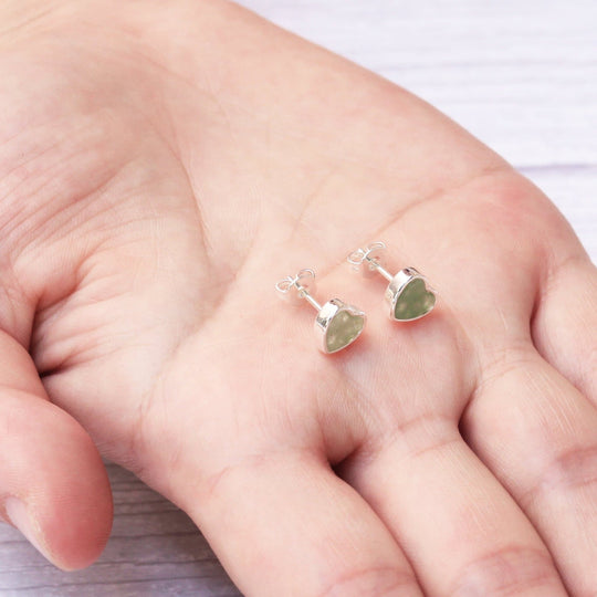Green Aventurine Heart Stud Earrings with Quote Card - Philip Jones Jewellery