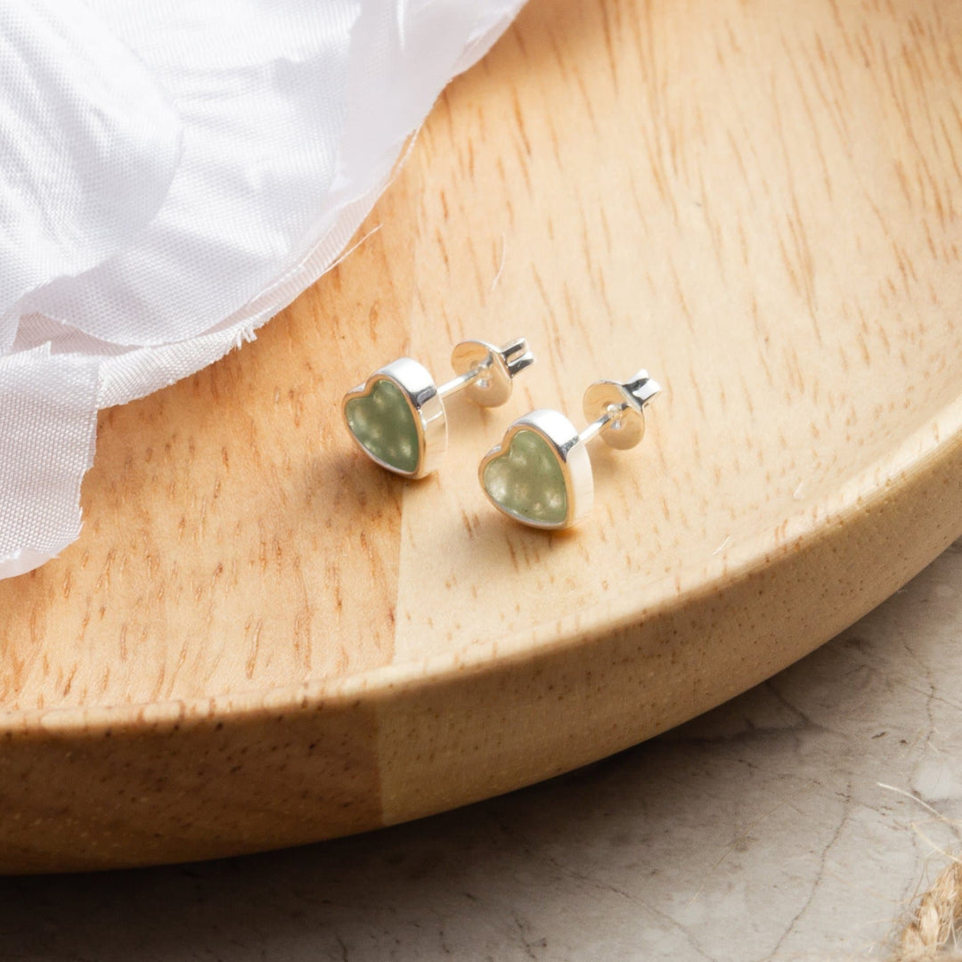 Green Aventurine Heart Stud Earrings with Quote Card - Philip Jones Jewellery