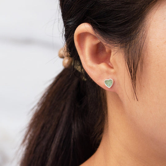 Green Aventurine Heart Stud Earrings with Quote Card - Philip Jones Jewellery