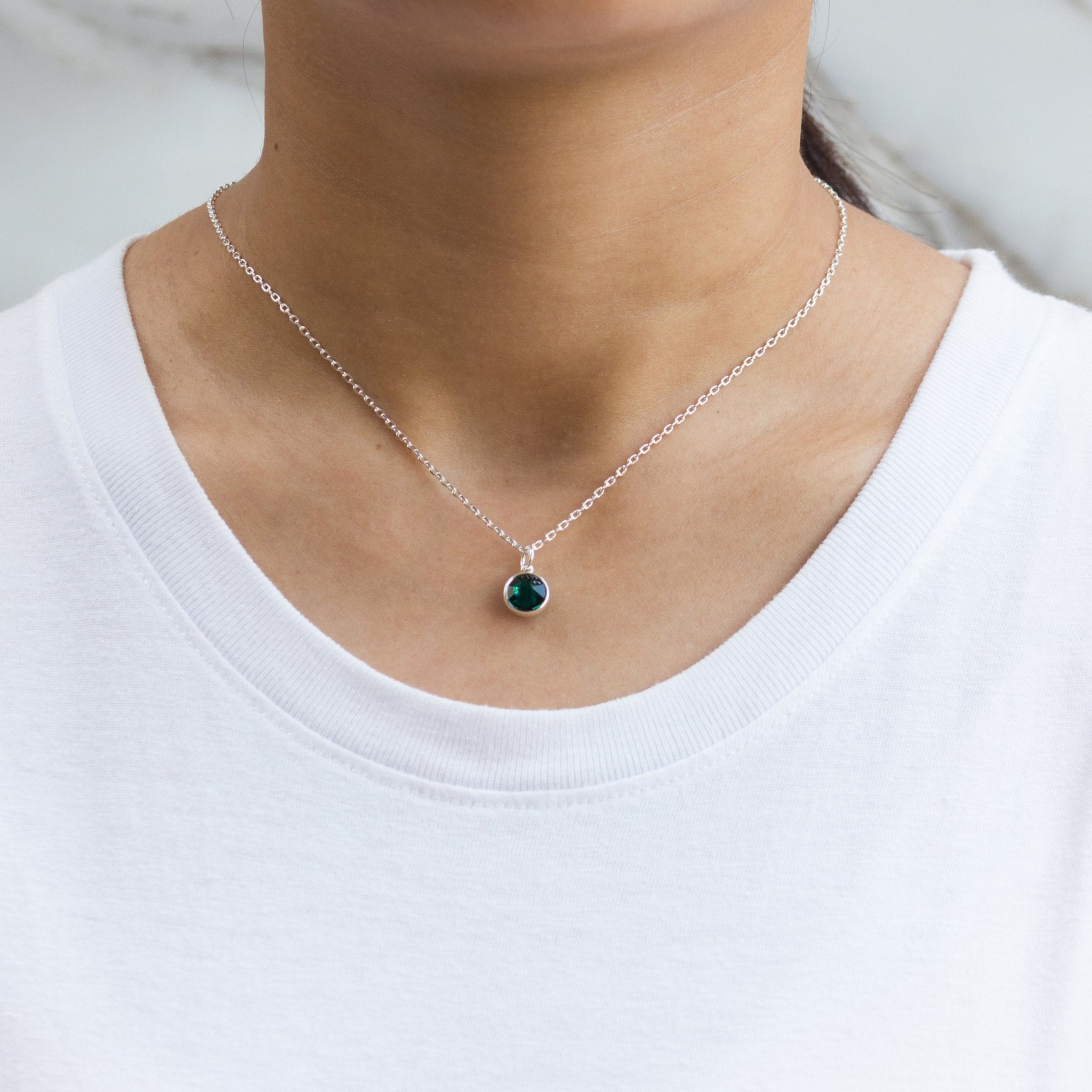 Green Crystal Necklace Created with Zircondia® Crystals - Philip Jones Jewellery