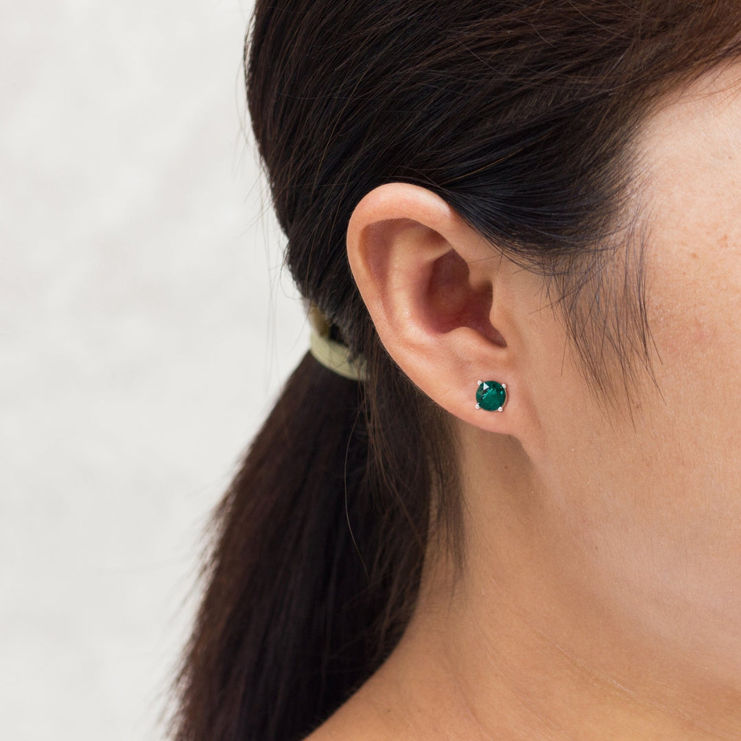 Green Stud Earrings Created with Zircondia® Crystals - Philip Jones Jewellery