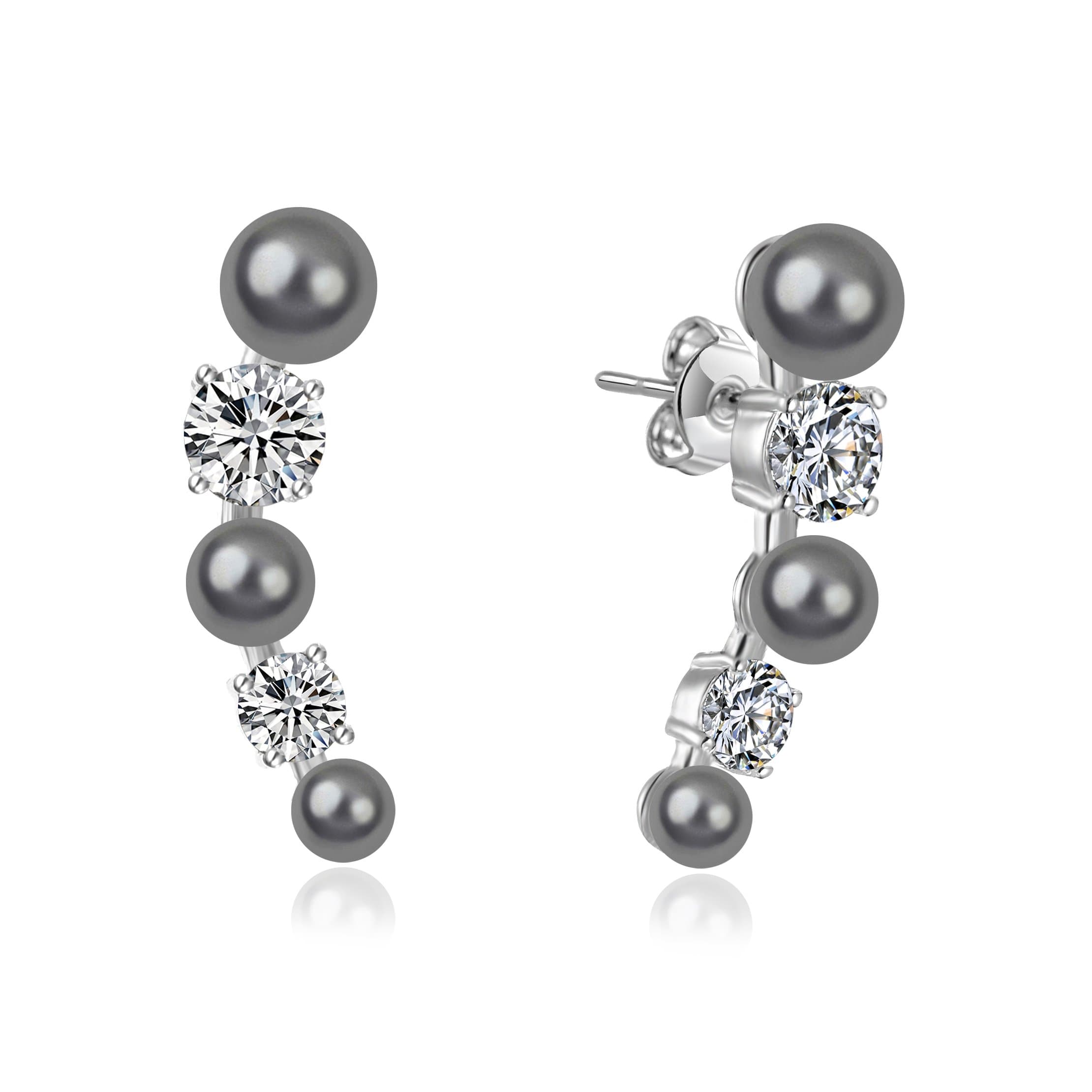 Grey Pearl Climber Earrings Created with Zircondia® Crystals by Philip Jones Jewellery