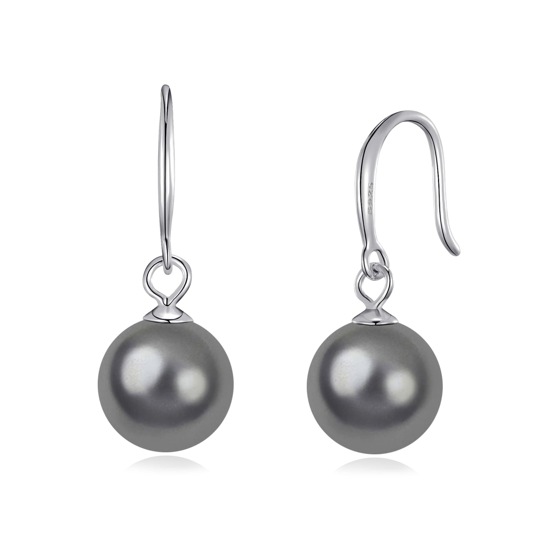 Sterling Silver Grey Pearl Drop Earrings by Philip Jones Jewellery
