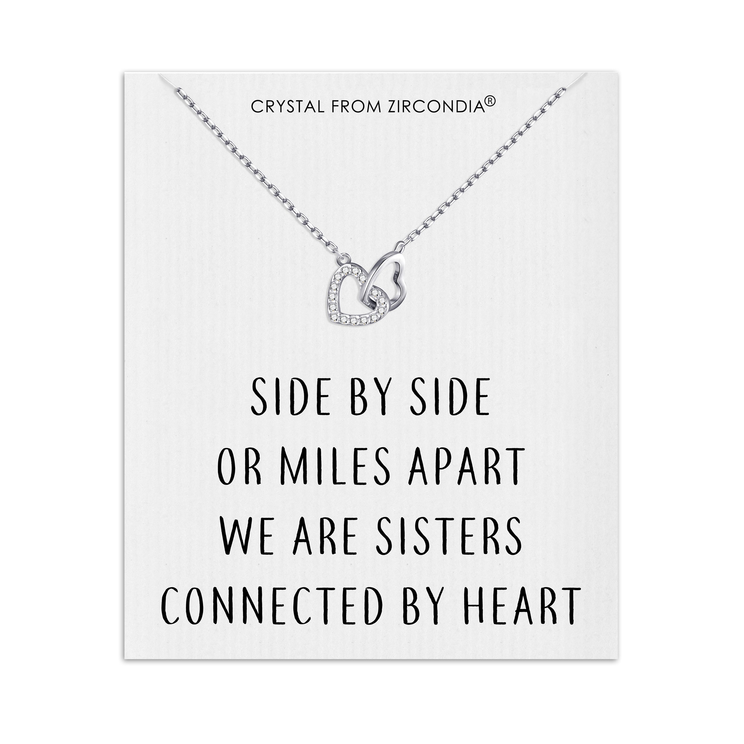 Sister Heart Link Necklace with Quote Card Created with Zircondia® Crystals