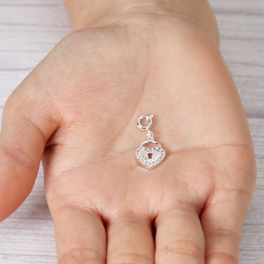 Heart Lock Charm Created with Zircondia® Crystals - Philip Jones Jewellery