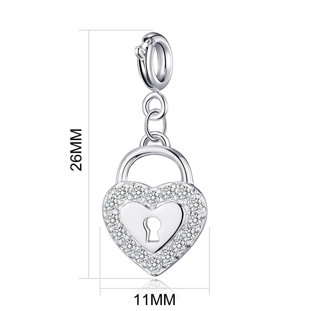 Heart Lock Charm Created with Zircondia® Crystals - Philip Jones Jewellery