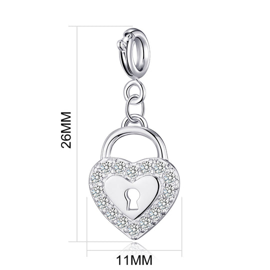 Heart Lock Charm Created with Zircondia® Crystals - Philip Jones Jewellery