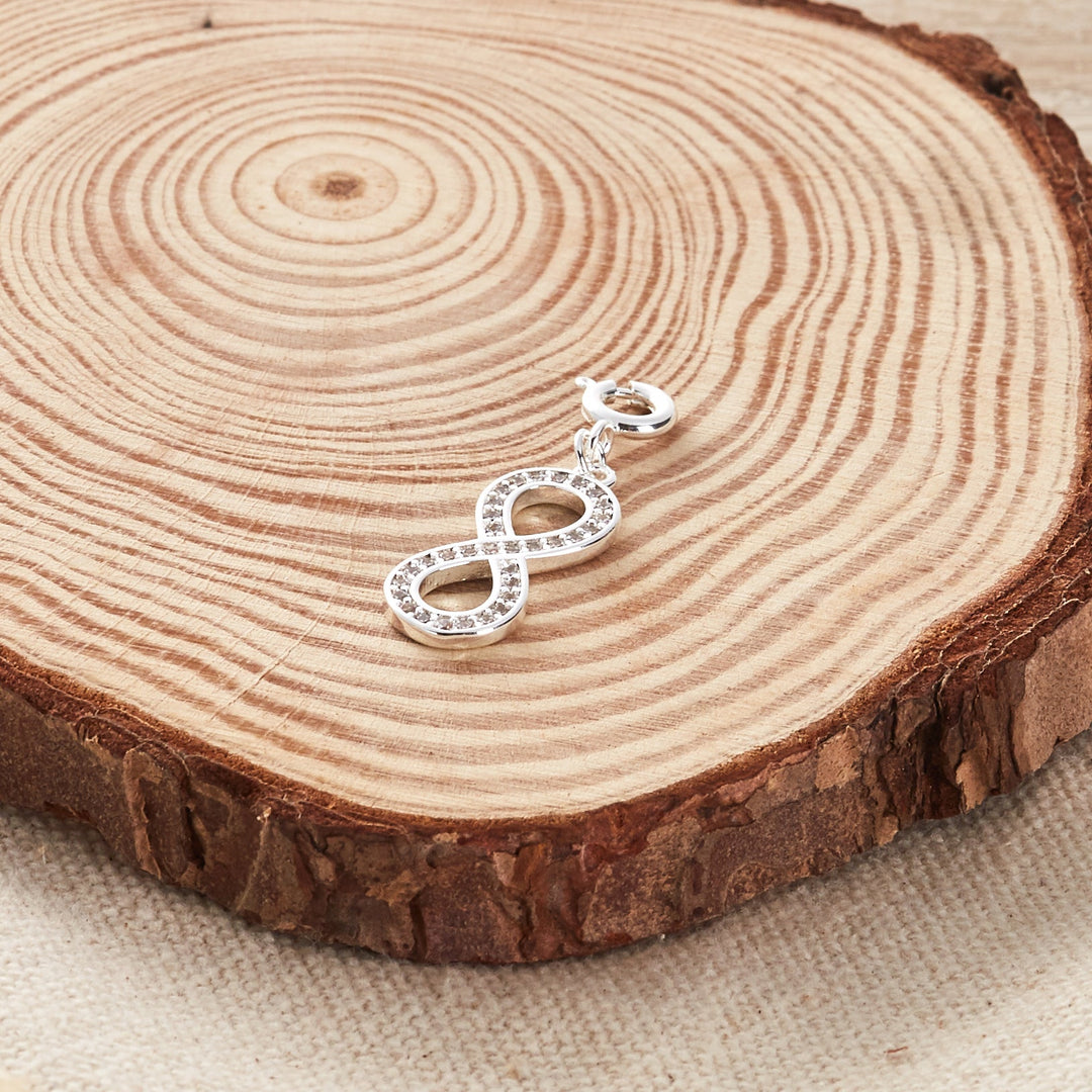 Infinity Charm Created with Zircondia® Crystals - Philip Jones Jewellery