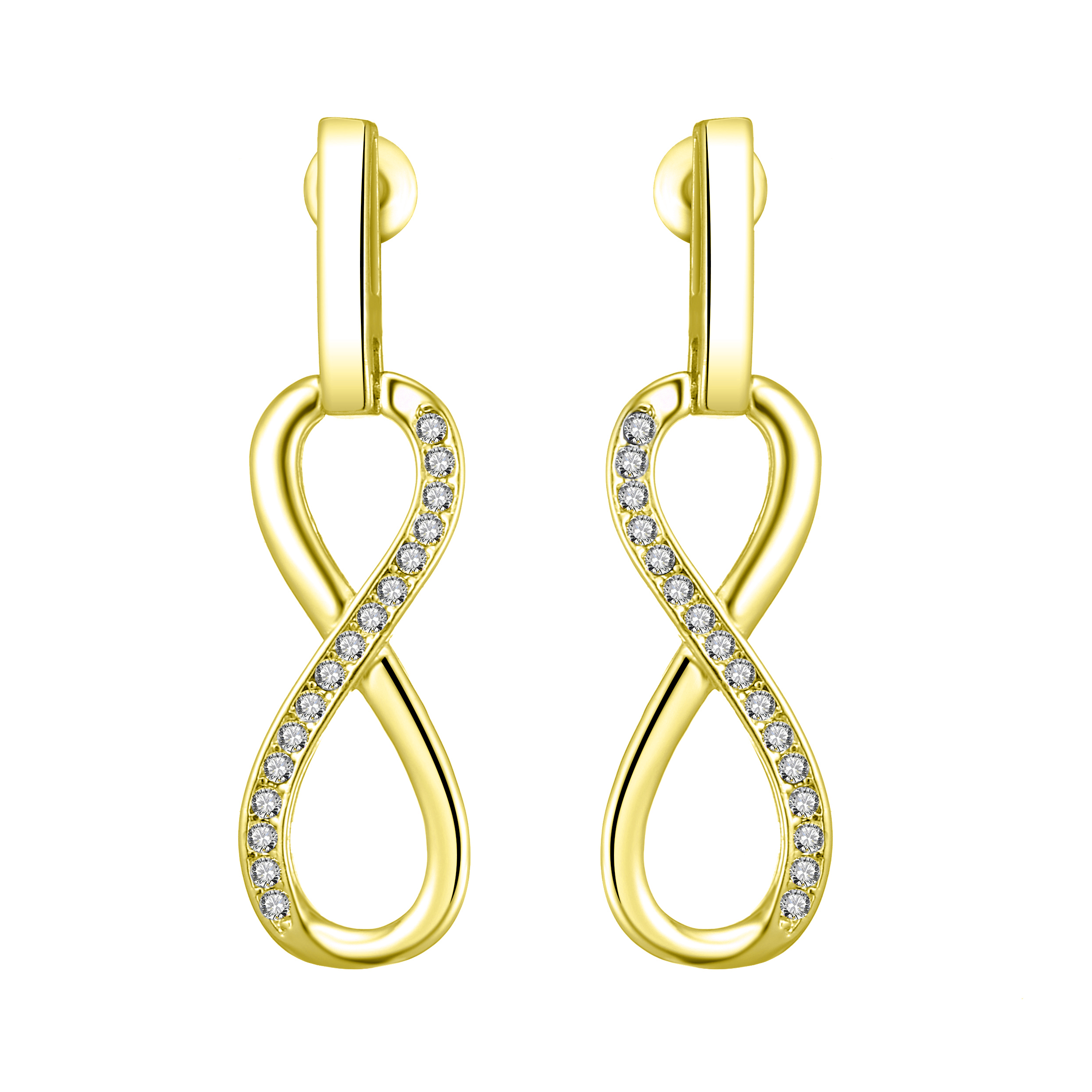Gold Plated Infinity Drop Earrings Created with Zircondia® Crystals by Philip Jones Jewellery
