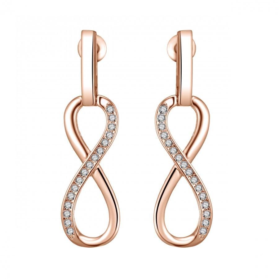 Rose Gold Plated Infinity Drop Earrings Created with Zircondia® Crystals by Philip Jones Jewellery