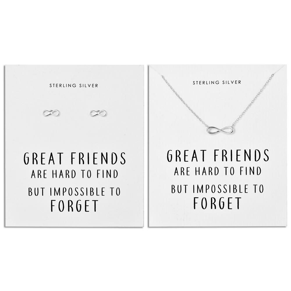Sterling Silver Infinity Friendship Quote Set by Philip Jones Jewellery