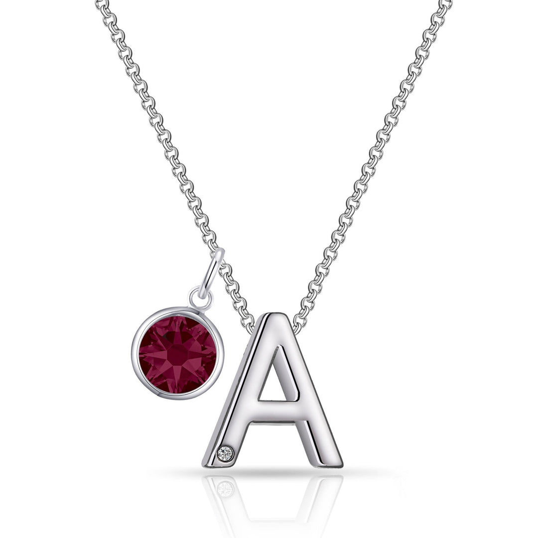 Initial A Necklace with Birthstone Charm Created with Zircondia® Crystals - Philip Jones Jewellery