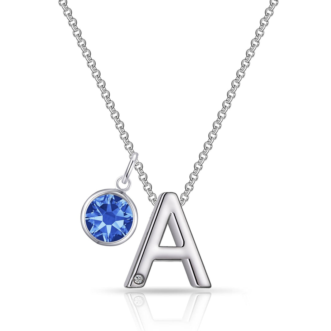 Initial A Necklace with Birthstone Charm Created with Zircondia® Crystals - Philip Jones Jewellery