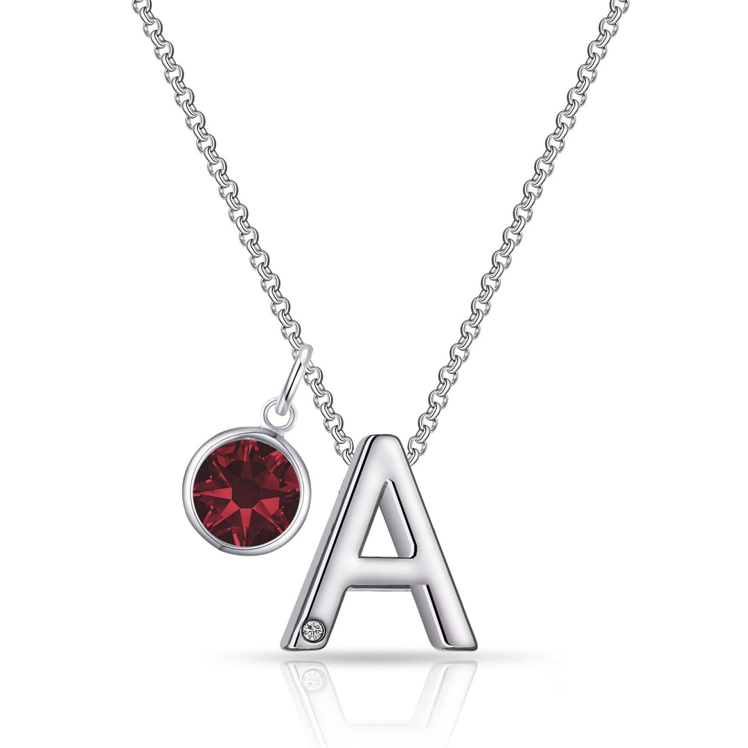Initial A Necklace with Birthstone Charm Created with Zircondia® Crystals - Philip Jones Jewellery