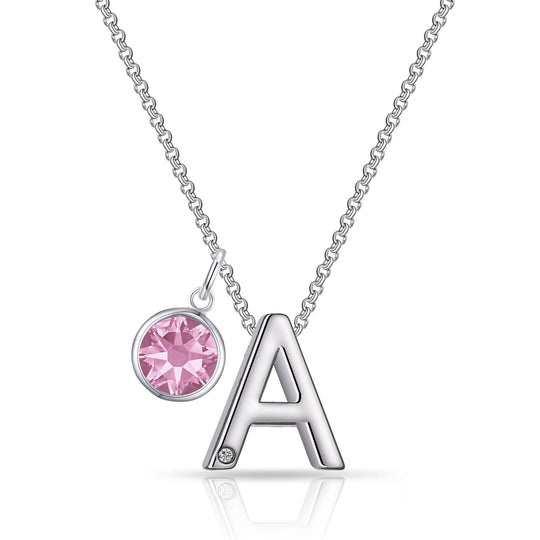 Initial A Necklace with Birthstone Charm Created with Zircondia® Crystals - Philip Jones Jewellery
