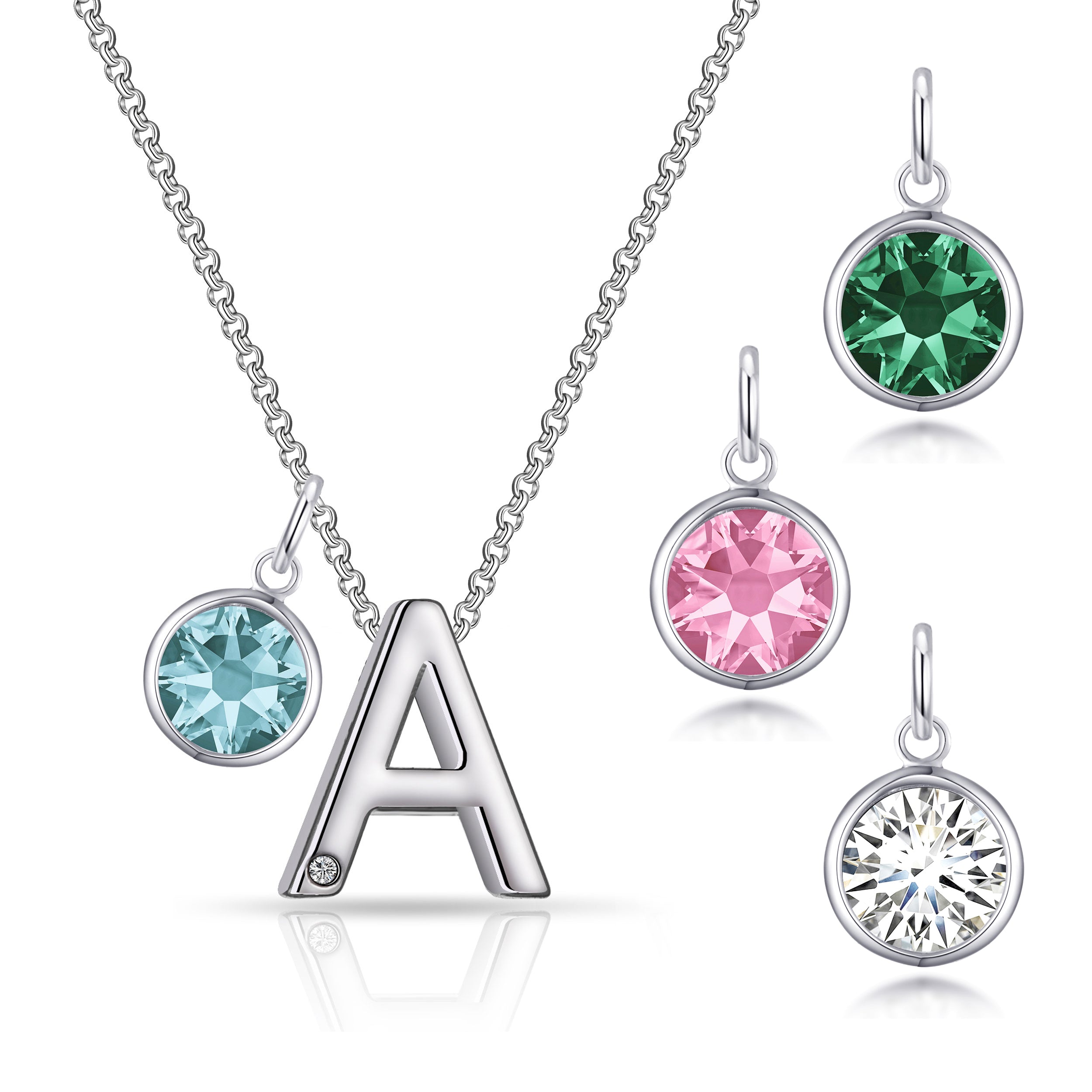 Birthstone Initial Necklace Letter A Created with Zircondia® Crystals by Philip Jones Jewellery