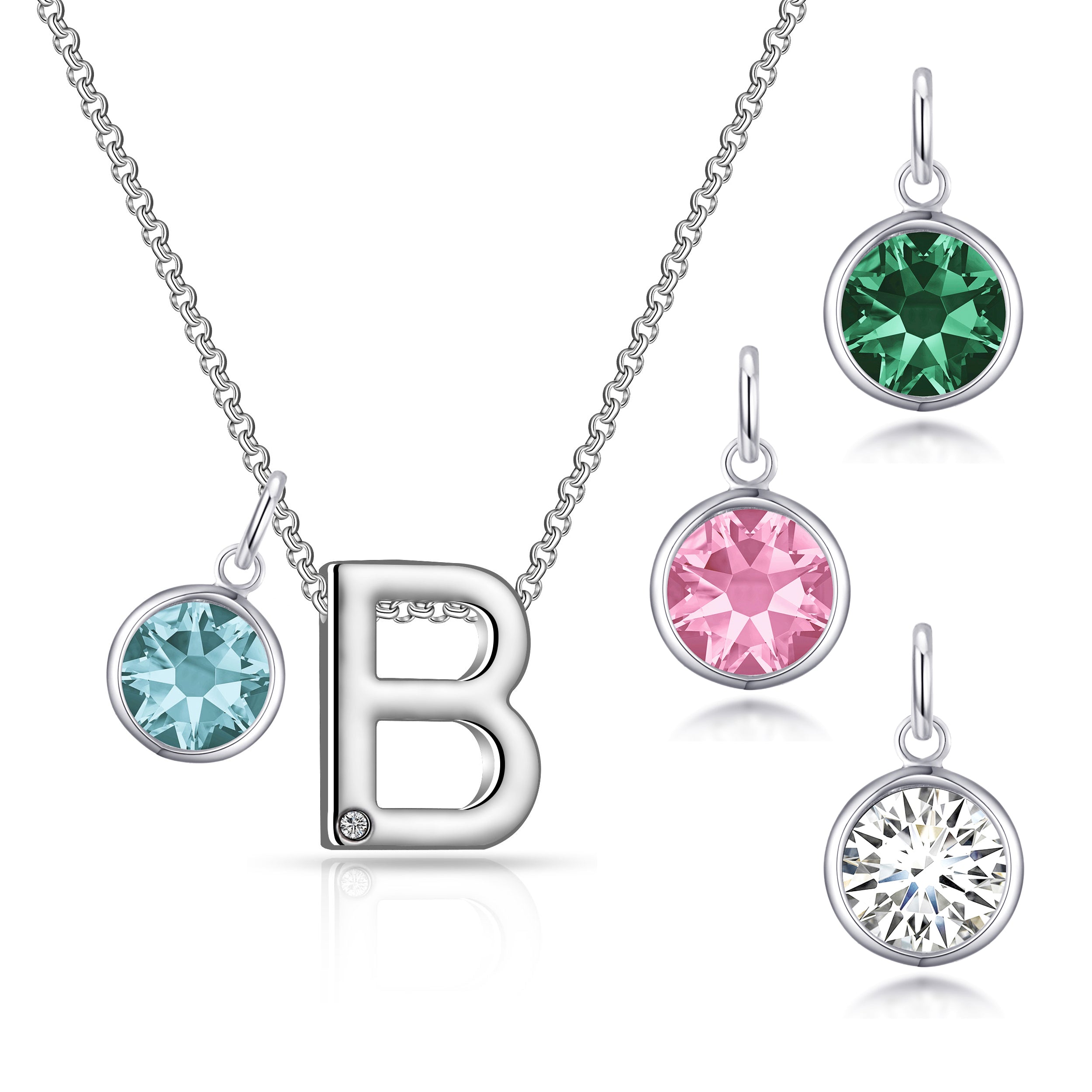 Birthstone Initial Necklace Letter B Created with Zircondia® Crystals by Philip Jones Jewellery
