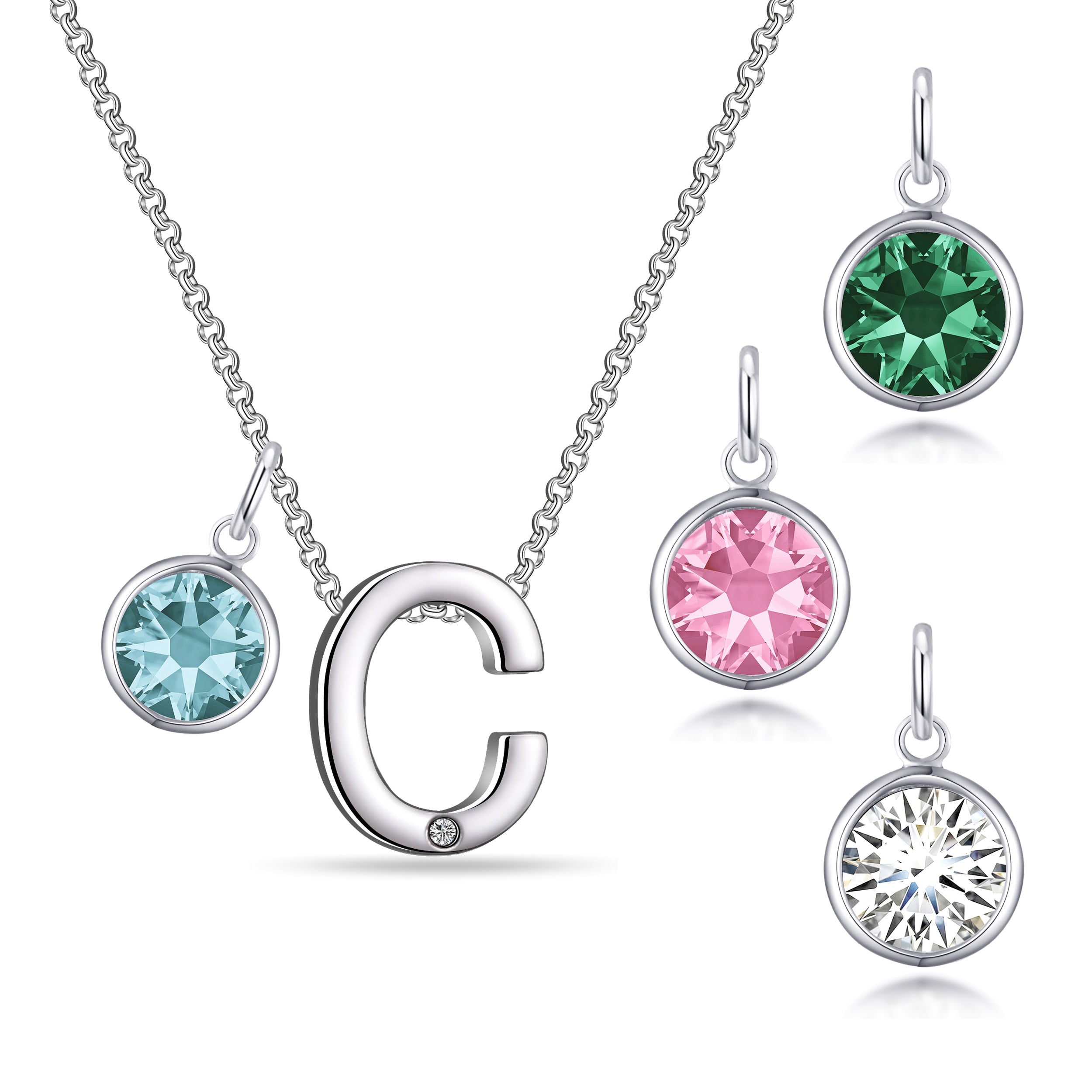 Birthstone Initial Necklace Letter C Created with Zircondia® Crystals by Philip Jones Jewellery