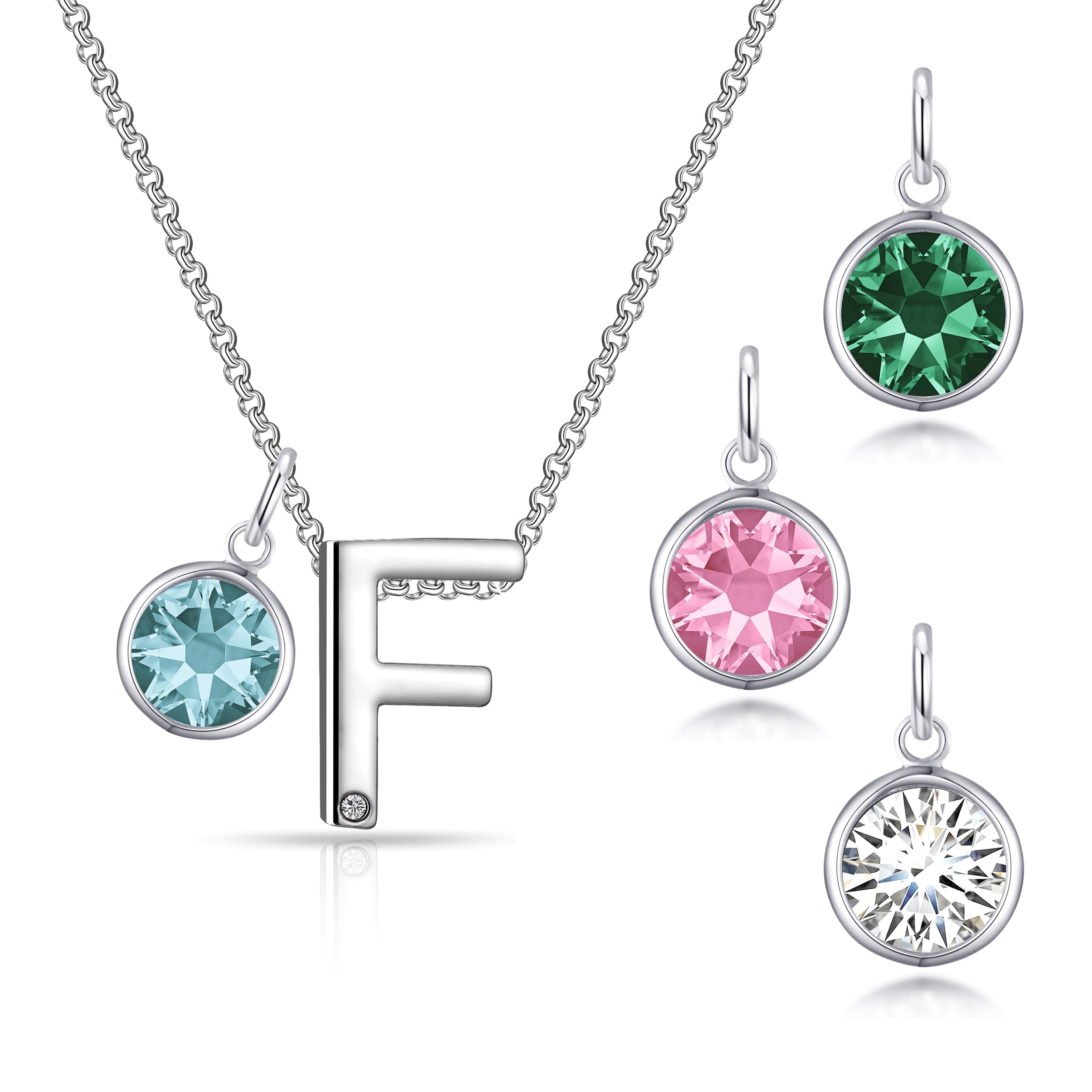 Birthstone Initial Necklace Letter F Created with Zircondia® Crystals by Philip Jones Jewellery