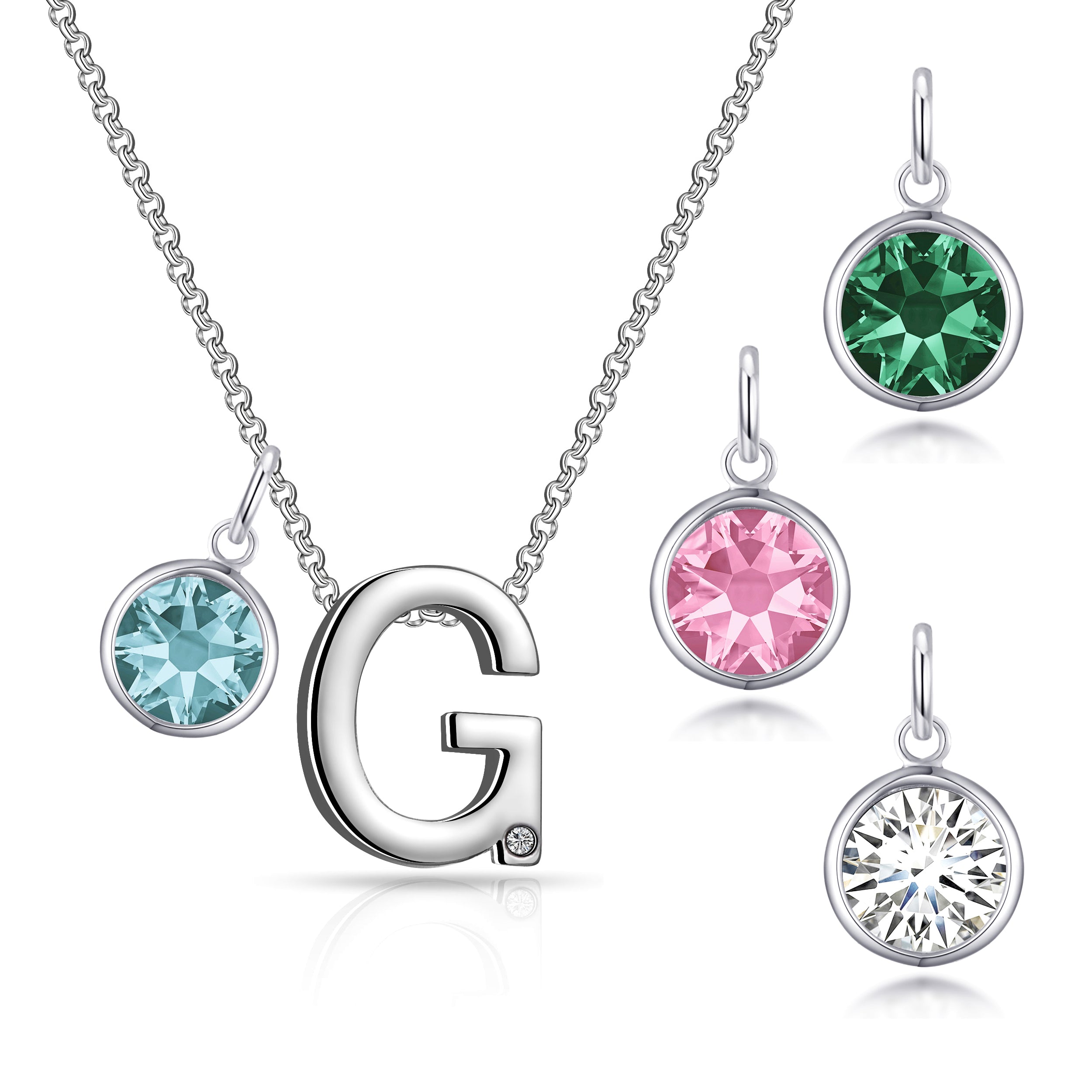 Birthstone Initial Necklace Letter G Created with Zircondia® Crystals by Philip Jones Jewellery