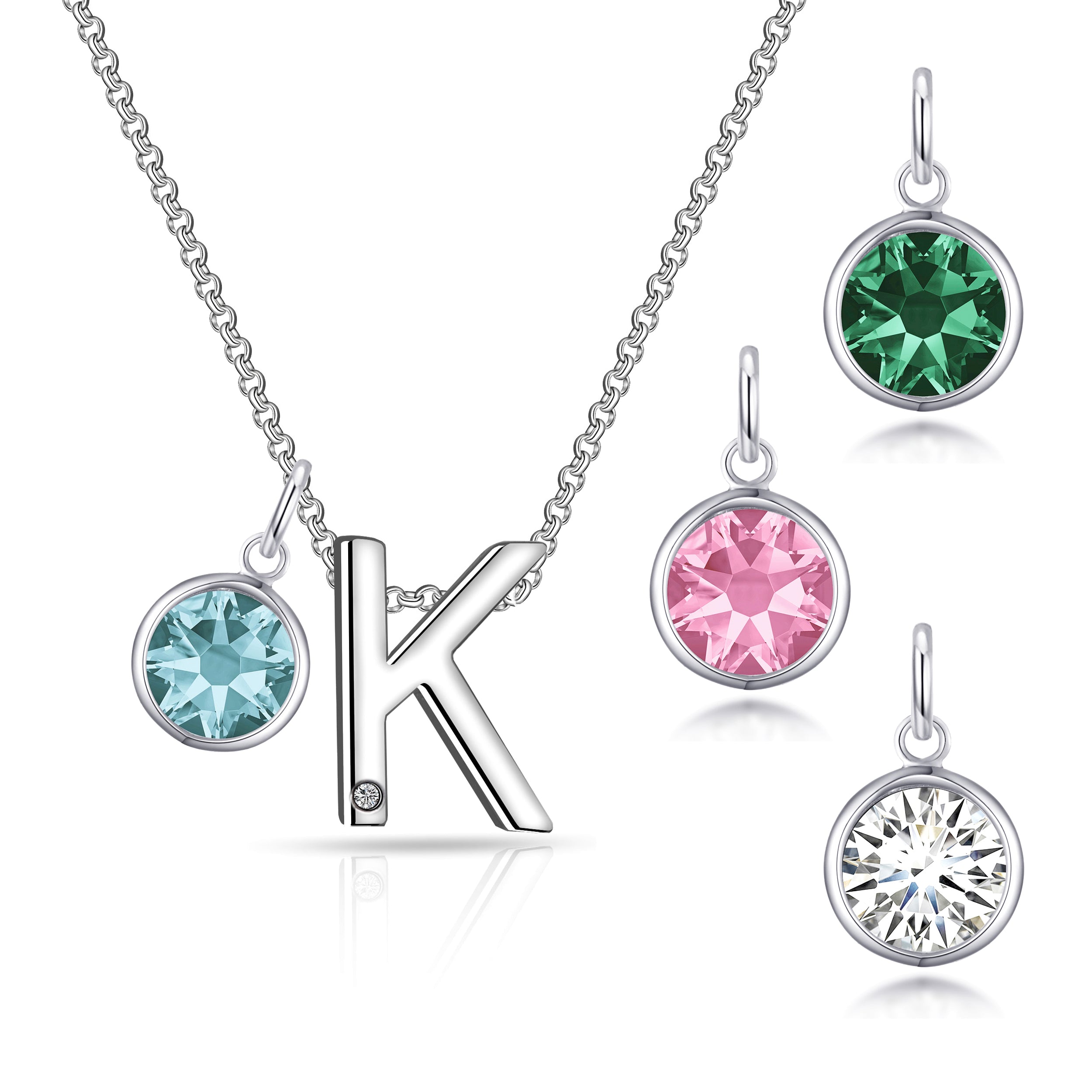 Birthstone Initial Necklace Letter K Created with Zircondia® Crystals by Philip Jones Jewellery