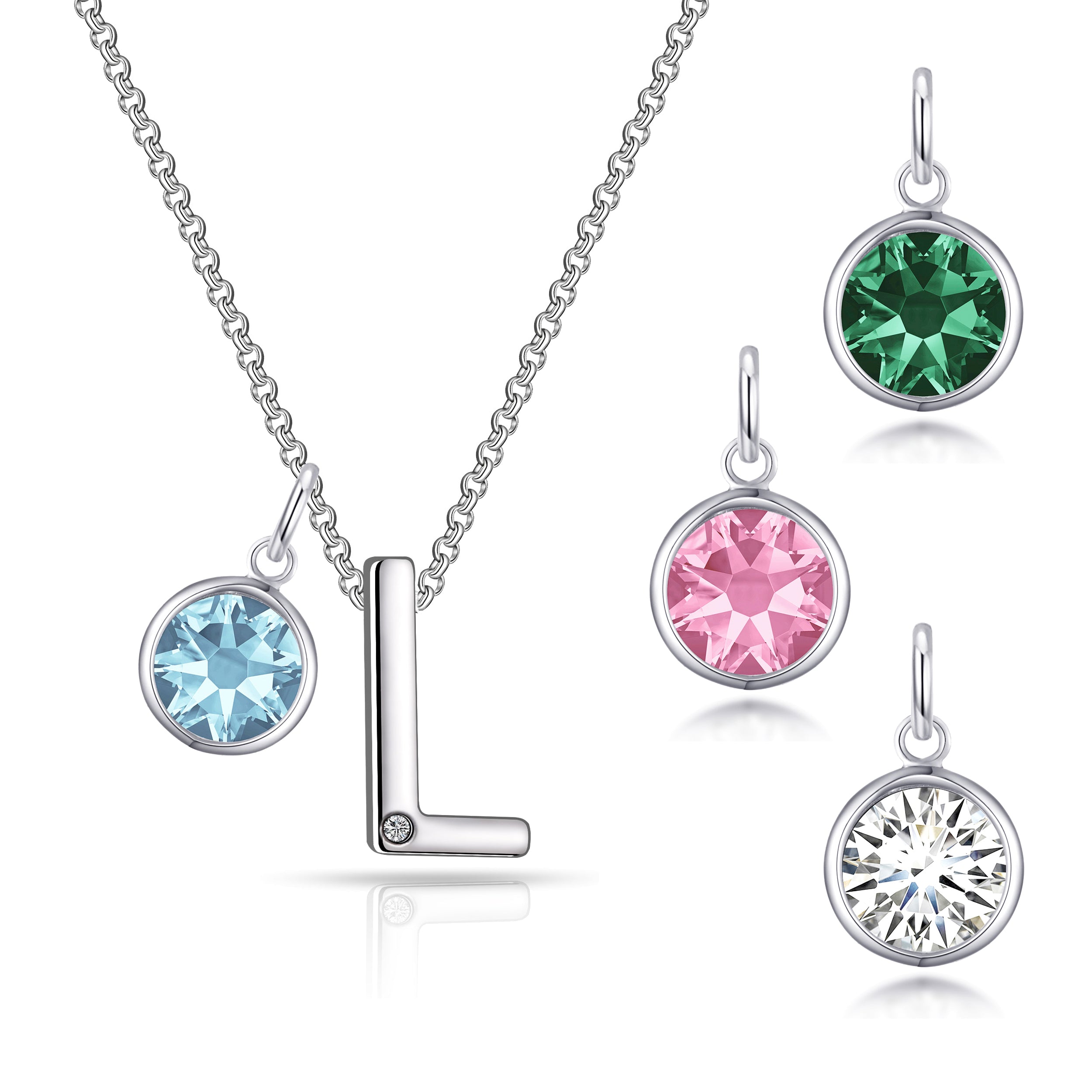 Birthstone Initial Necklace Letter L Created with Zircondia® Crystals by Philip Jones Jewellery
