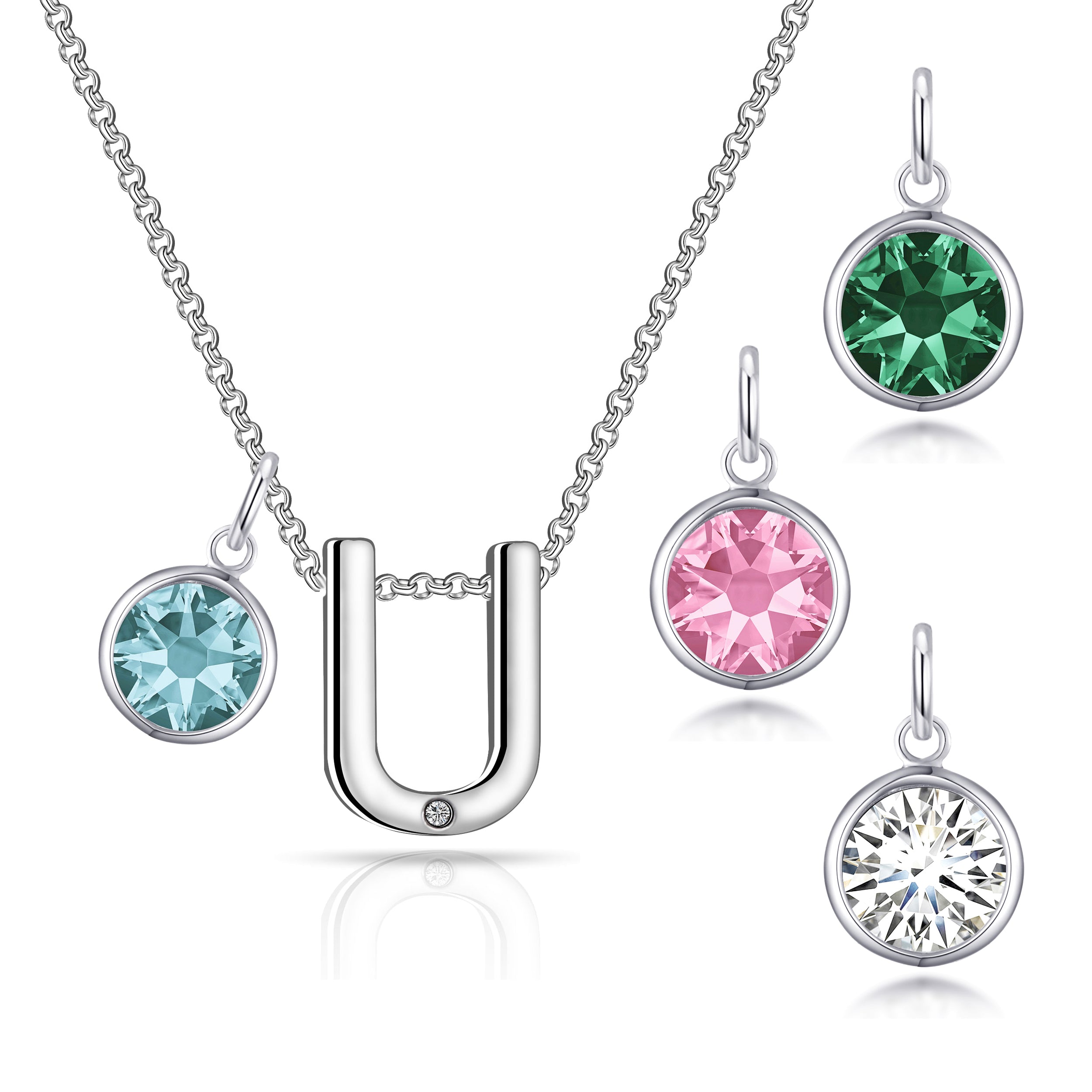 Birthstone Initial Necklace Letter U Created with Zircondia® Crystals by Philip Jones Jewellery