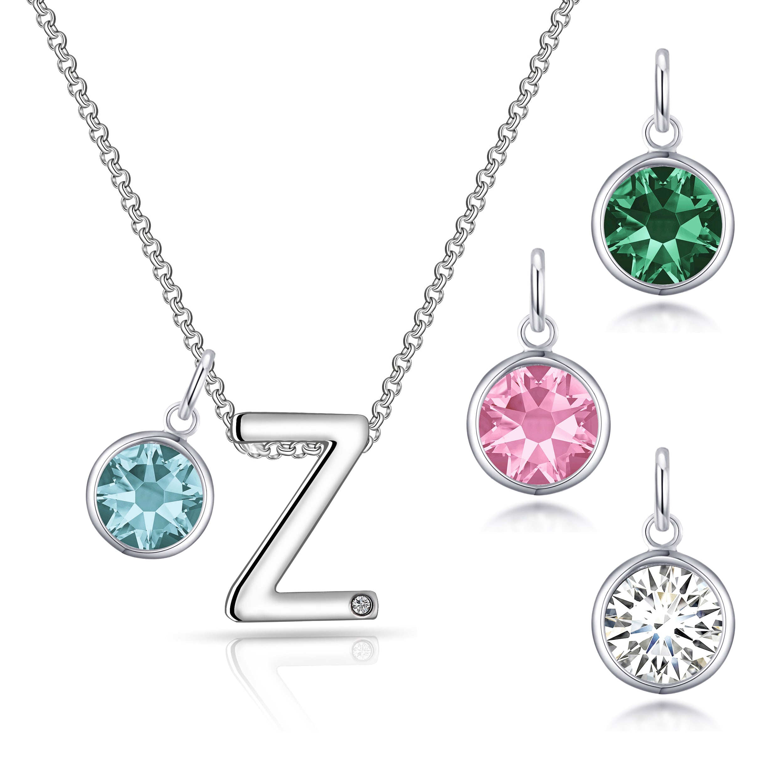 Birthstone Initial Necklace Letter Z Created with Zircondia® Crystals by Philip Jones Jewellery