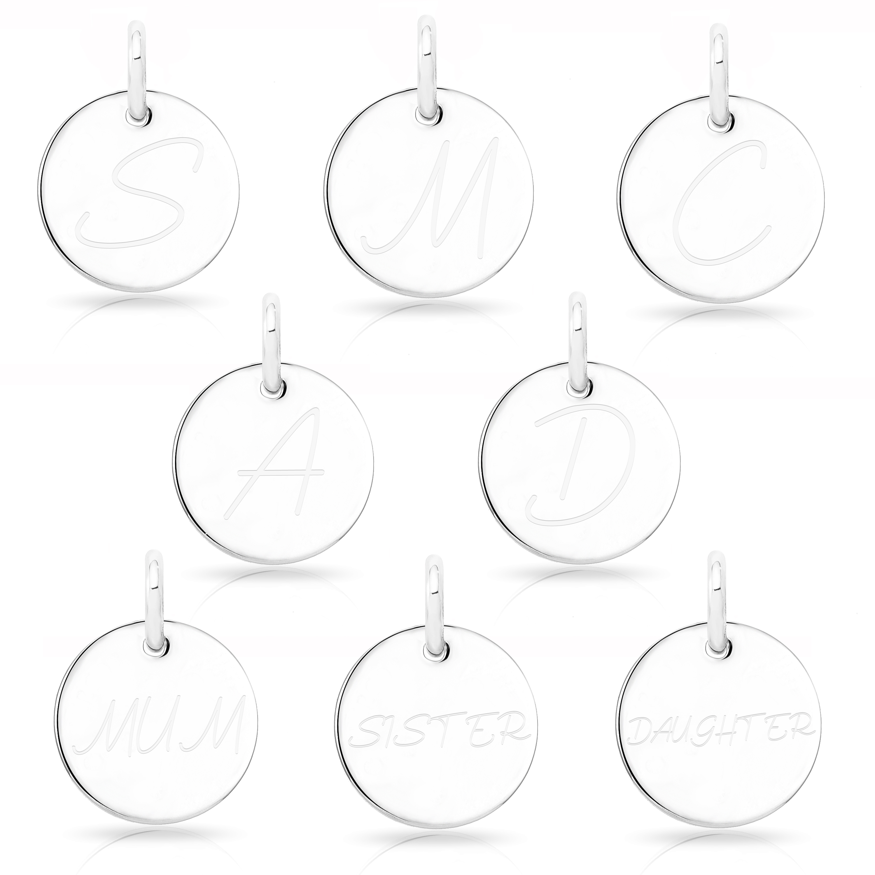 Initial Disc Charms by Philip Jones Jewellery