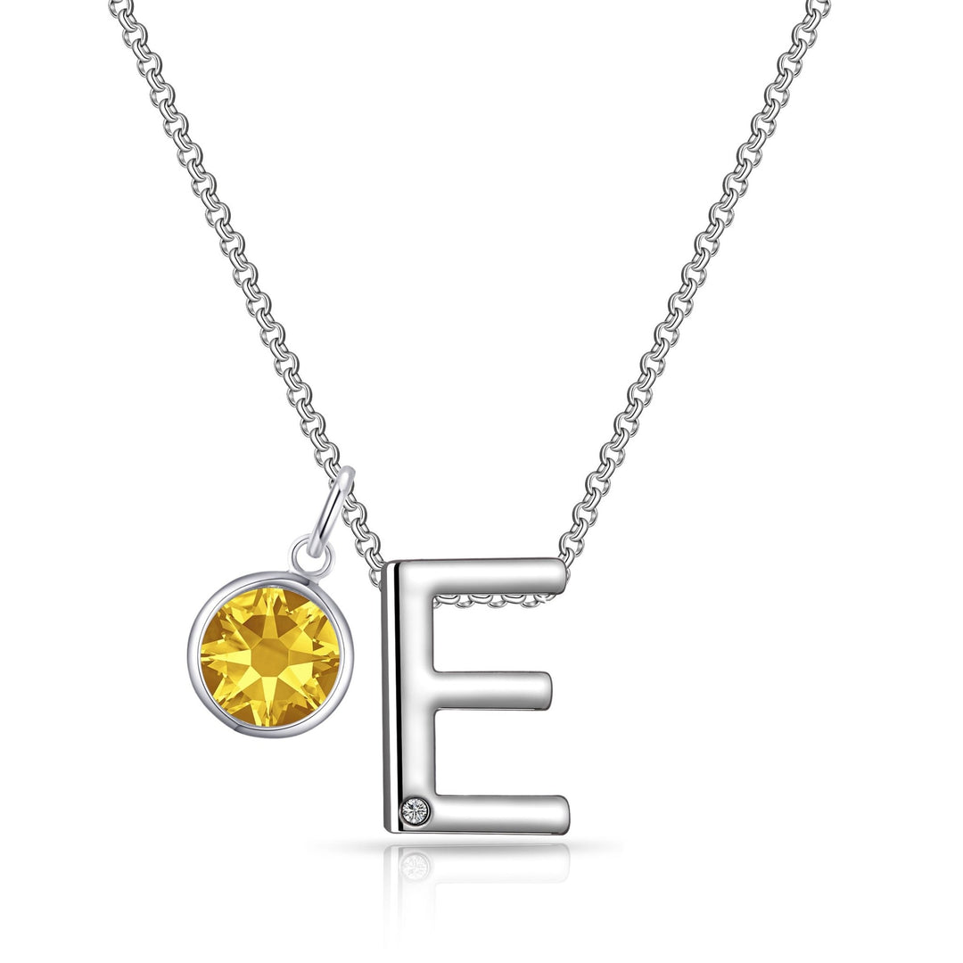 Initial E Necklace with Birthstone Charm Created with Zircondia® Crystals - Philip Jones Jewellery