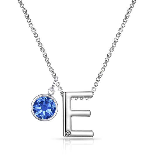 Initial E Necklace with Birthstone Charm Created with Zircondia® Crystals - Philip Jones Jewellery