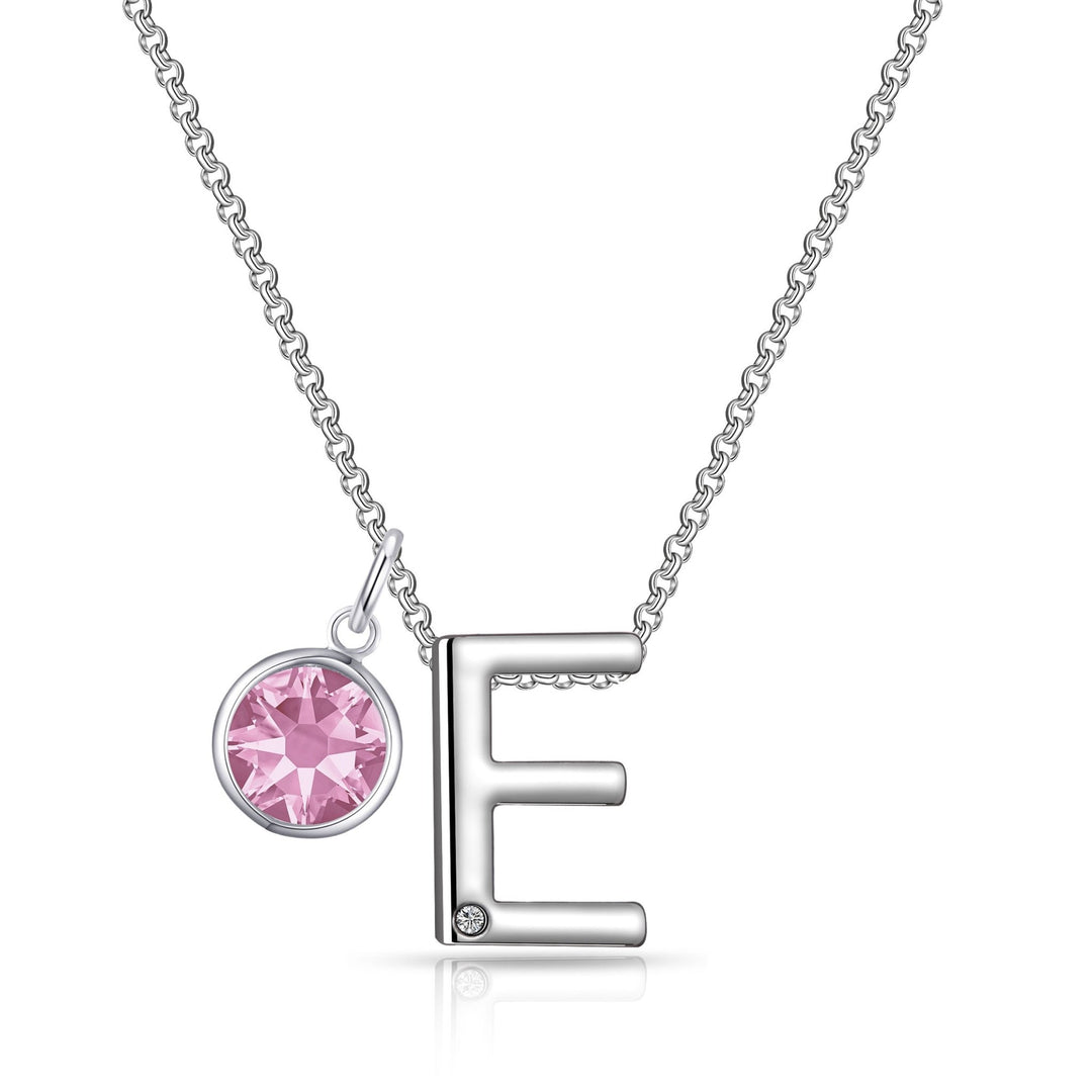 Initial E Necklace with Birthstone Charm Created with Zircondia® Crystals - Philip Jones Jewellery