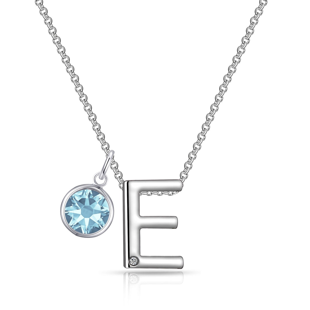 Initial E Necklace with Birthstone Charm Created with Zircondia® Crystals - Philip Jones Jewellery