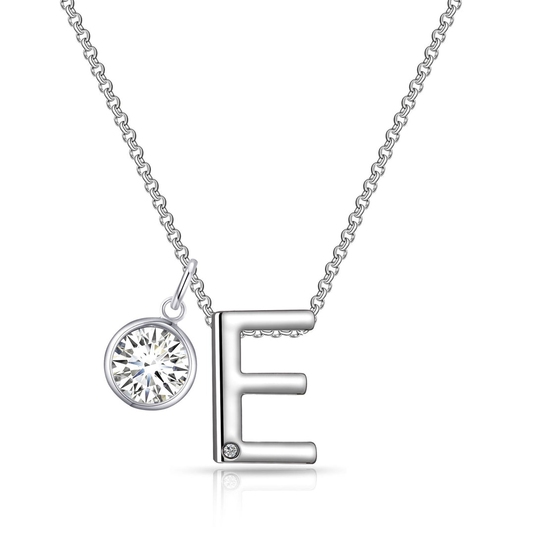 Initial E Necklace with Birthstone Charm Created with Zircondia® Crystals - Philip Jones Jewellery