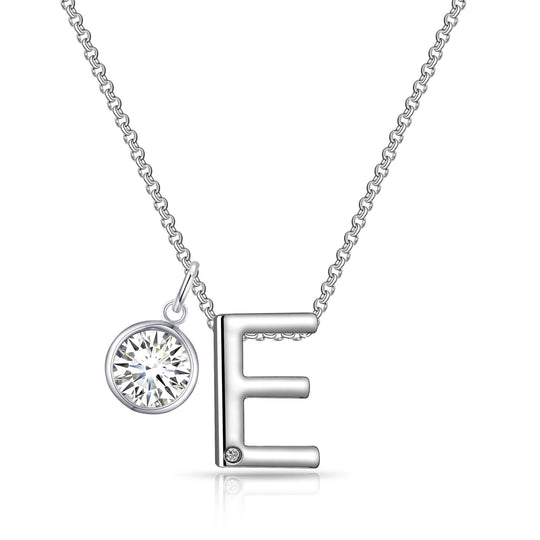 Initial E Necklace with Birthstone Charm Created with Zircondia® Crystals - Philip Jones Jewellery