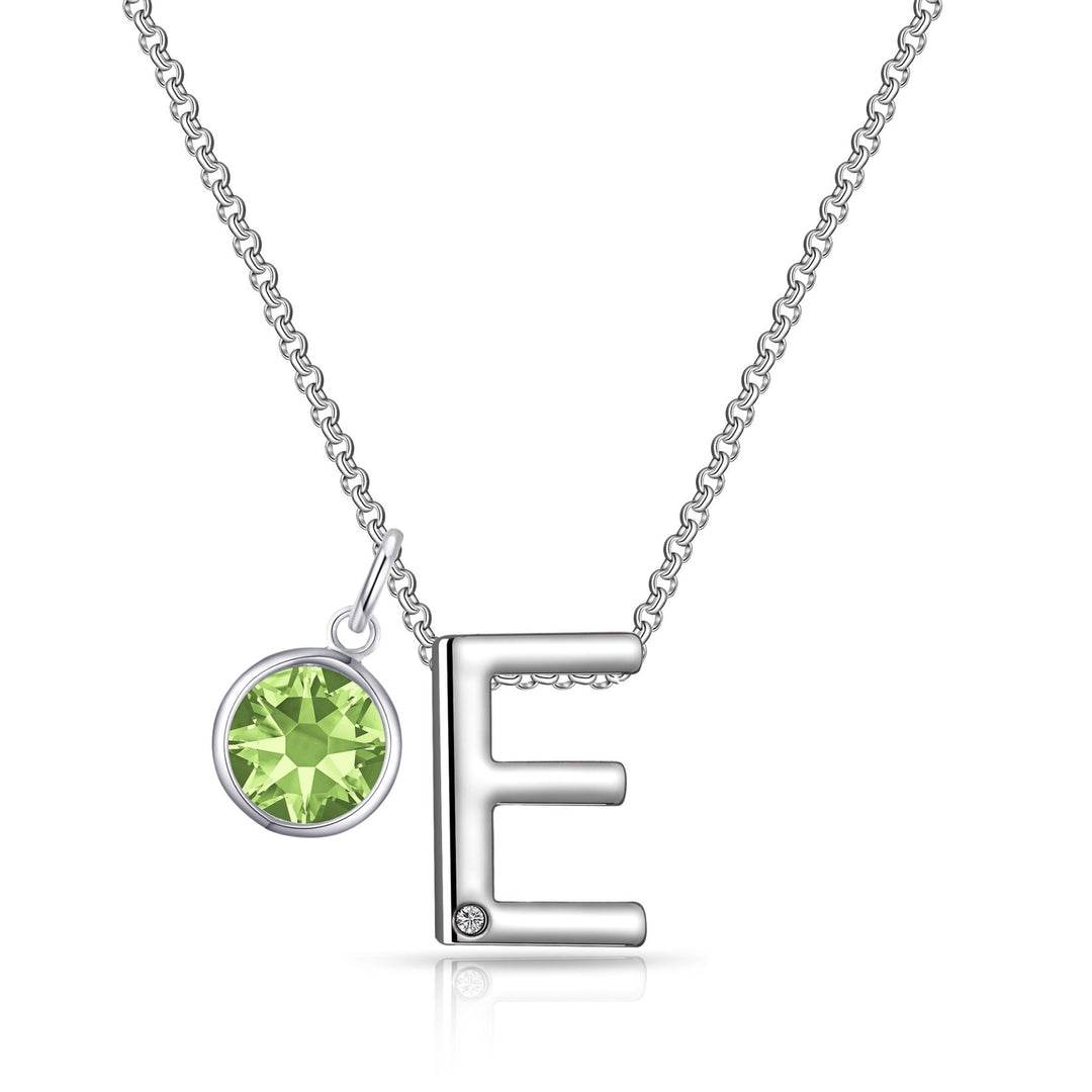 Initial E Necklace with Birthstone Charm Created with Zircondia® Crystals - Philip Jones Jewellery