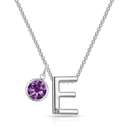 Initial E Necklace with Birthstone Charm Created with Zircondia® Crystals - Philip Jones Jewellery