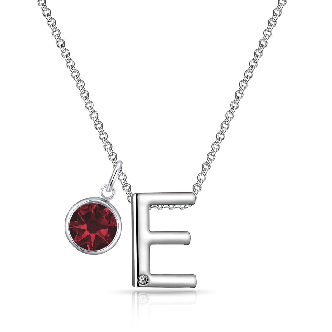 Initial E Necklace with Birthstone Charm Created with Zircondia® Crystals - Philip Jones Jewellery