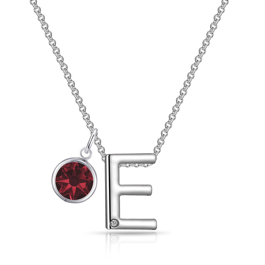 Initial E Necklace with Birthstone Charm Created with Zircondia® Crystals - Philip Jones Jewellery