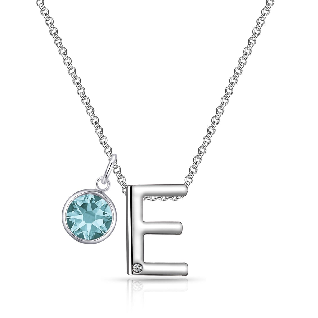 Initial E Necklace with Birthstone Charm Created with Zircondia® Crystals - Philip Jones Jewellery