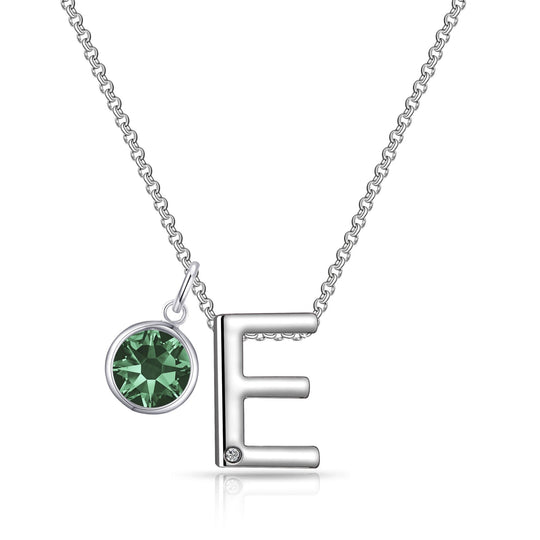Initial E Necklace with Birthstone Charm Created with Zircondia® Crystals - Philip Jones Jewellery