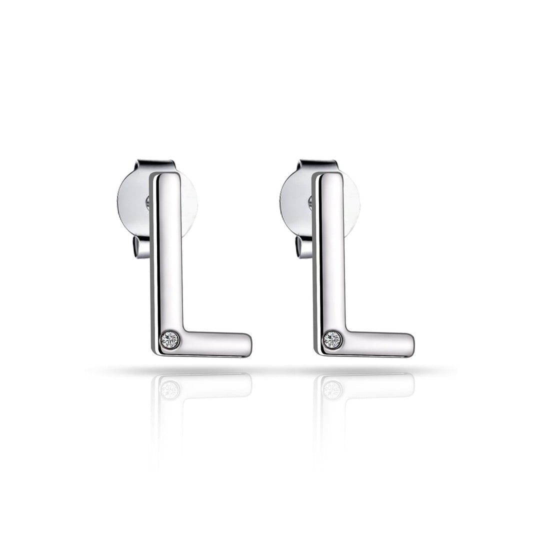 Initial Earrings Letter L Created with Zircondia® Crystals - Philip Jones Jewellery