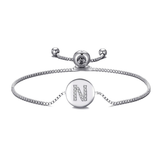Initial Friendship Bracelet Letter N Created with Zircondia® Crystals - Philip Jones Jewellery